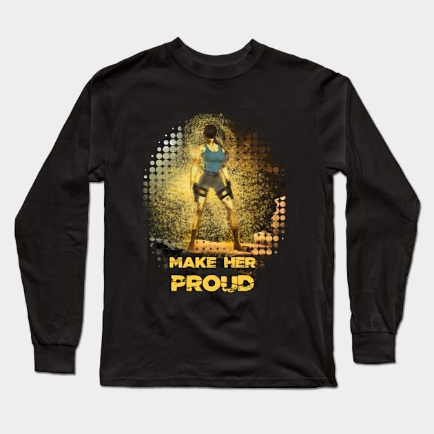 Lara Croft (Tomb Raider) | "Make Her Proud" Collection Long Sleeve T-Shirt by Gold Female Heroes